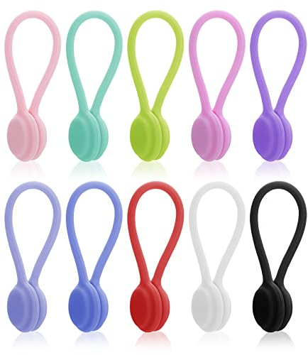 Lusofie 10 Pezzi Fascette Magnetiche Clip per Cavi in Silicone Organizer Fascette Magnetiche Riutilizzabili Gestore Cavi USB per Ufficio Scuola Casa Fascette Cavi