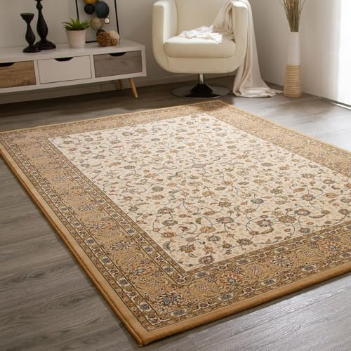 Steffensmeier Wohnzimmerteppich Classical Quality | Wohnzimmer | Beste Qualität | Orientalisch | Floral Beige, Größe: 133x195 cm