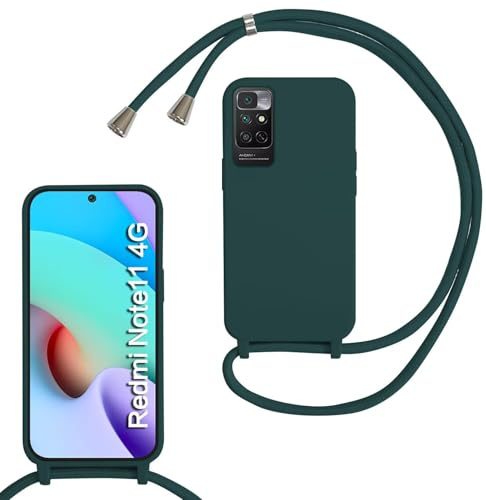 MBSLFY Coque avec Cordon pour Xiaomi Redmi Note 11 4G/Note 11S, Collier pour Étui Housse TPU Anti-Choc Colliers Protection Complète Cover de cellulaire Mince Réglable Lanyard Case, Vert foncé