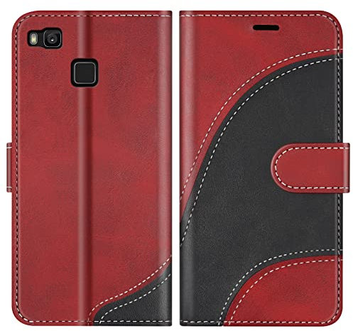 BoxTii Hülle für Huawei P9 Lite, PU Leder Handyhülle für Huawei P9 Lite, Ledertasche Klapphülle Schutzhülle mit Kartenfächer und Magnetverschluss, Rot