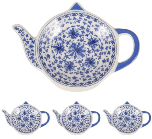 Cabilock 4 Pièces Repose-Sachets De Thé en Céramique en Forme De Théière Plat À Sauce Et Plat À Collations Résistant À La Chaleur Accessoires pour Thé pour Cuisine Salon Cadeau
