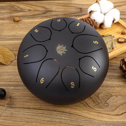 Eavnbaek Rain Chime Drum 8 Note 6 Zoll Stahltrommel für Außen Garten | Wasserdichte Zungentrommel aus Karbonstahl mit Tasche, Musikbuch, Drumsticks, Schlägelhalter und Fingerpaddel für Geschenk