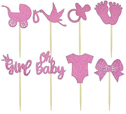 Baby shower Cake Toppers, Oh Baby Cake Topper,Baby Girl Cake Toppers with Glitter Swan Pacifier Jumpsuit, Cake Decorations for Baby Shower Girl Boy Birthday Party Supplies Y9SFBBCP (Girl)