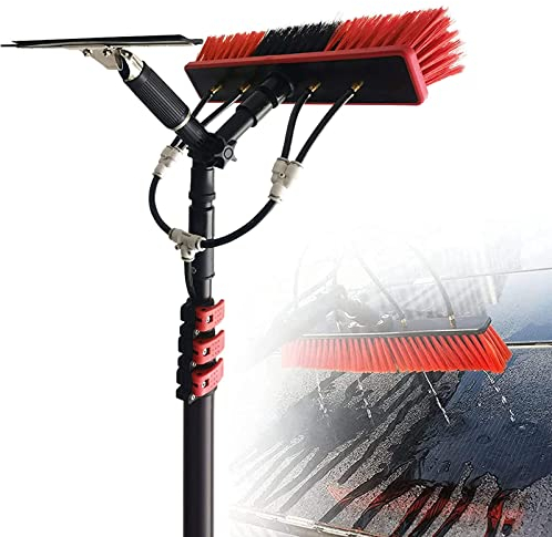Telescopic Window Cleaning Pole 12-39FT - Professional 2 in 1 Brush Squeegee Attachment for Outdoor Water Fed Cleaning - Extendable Cleaner for Conservatory Roof, Gutters - Convenient & Effective