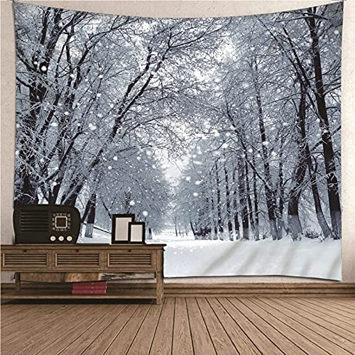 KnSam Weihnachten Schneelandschaft Tapisserie Bäume und Schneeflocken Wandbehang Wandteppich Wand Deokration Wandtuch für Schlafzimmer Wohnzimmer Dorm Decor, 260x240cm