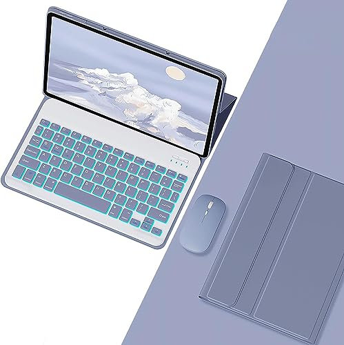 HEUCYL Funda con Teclado para Tableta Lenovo Tab P12 12,7 Pulgadas TB370FU 2023, Teclado Español Ñ Retroiluminado Inalámbrico Desmontable 7 Colores Funda Inteligente Ultrafina,Púrpura