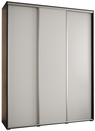 MEBLE KRYSPOL Davos 1 190 Schlafzimmerschrank mit DREI Schiebetüren - Moderner Kleiderschrank mit Kleiderstange und Regalen - 235,2x190x60 cm - Schwarz Weiß Silber