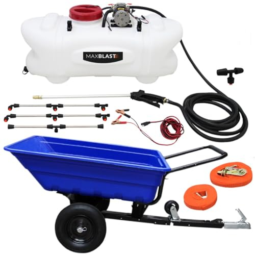 Kippanhänger ATV 295 kg & Sprüher 6 Düsen Arm 60 l 12 V Garten Quad Bike Traktor Rasenmäher Landwirtschaft Dünger Pflanzen Unkraut Lanze Reifen Robustes Zubehör