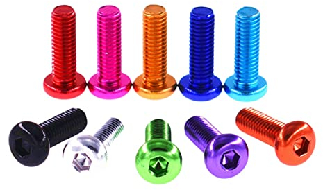 GraSky Selbstschneidende Schrauben, selbstschneidende Schrauben aus Edelstahl, 10 Stück, M3/M4/M5/M6, eloxiertes Aluminium, Innensechskant-Flachkopfschrauben ISO7380 (Color : Red, Size : M4x10mm)