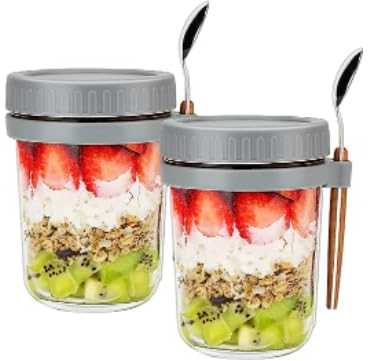 ZACUDA 2 PCS Gobelet à Céréale à Emporter en Verre 350ml, Gobelet Yaourt a Emporter, Tasse Yaourt et Céréales, Bol Muesli a Emporter Pot Yaourt pour Céréale Yaourt