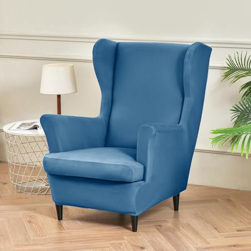 Hixingo 2 Pezzi Copripoltrona con Orecchie Elasticizzato, Colore Solido Copripoltrone Lavabile Copri Poltrona Soggiorno, Copertura Poltrona Universale (Blu,One size)