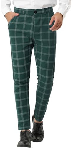 Oanviso Pantalons de Costume Homme Chino Pantalon à Carreaux Élastique Pantalon de Robe Coupe Droite Pantalon Business Décontracté Élégant Vintage Jogging Pants de Sport F Vert M