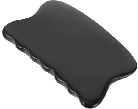 OHPHCALL Gua Sha Massageplatte aus Büffelhorn 9,5 X 5,5cm Wellenförmig Schwarz für Gesicht Rücken Schultern Ganzkörper Massage