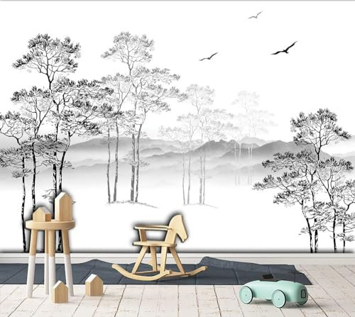 Naturempress Papier Peint Panoramique Paysage D'Arbre En Noir Et Blanc Papier Peint Intissé Tapisserie Poster Mural pour Salon Chambre Décoration Murale