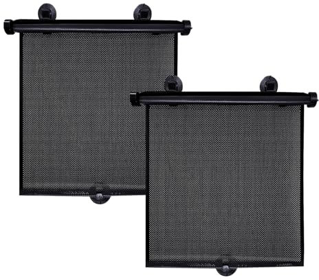 povtii 2 parasoles retráctiles para ventana lateral de automóvil, 15.6 x 17.8 pulgadas, bloquea el calor y los rayos UV, protección contra el deslumbramiento, visera enrollable con ventosas,