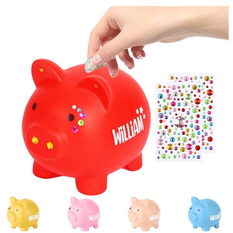 Sparschwein für Mädchen & Jungen, Sparschwein für Kinder,Unzerbrechliche Spardose, Spardose Personalisiert mit Namen Taufe, Kommunion, Konfirmation,Geburt(Rot)