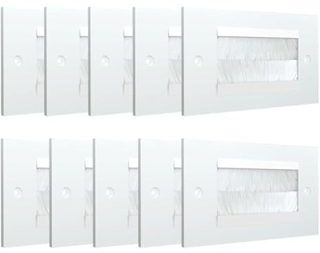 rhinocables AV Cable Brush Faceplate (White Brush, 10 Pack) | Double Gang White Entry Plate for HDMI, Power & Ethernet Leads, Pass Through Cover for TVs & Projectors