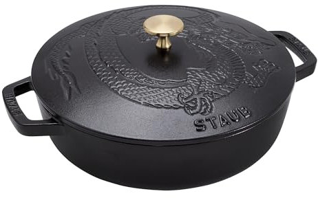 Staub Brasero en fonte avec couvercle dragon Noir mat 2,5 l