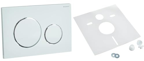 Geberit Betätigungsplatte Sigma 20 (Betätigung von vorne, Drückerstangen schallgedämmt) 115.882.KJ.1 & Sanit 16.002.00.0000 Schallschutzset für Wand-WC und Bidet, weiß, 1-Pack