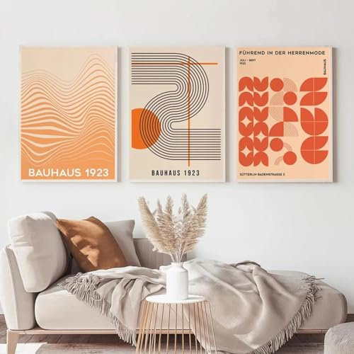 KemneT Bauhaus Expo Orange Geometrische Wand Bilder Poster Kunstdrucke Abstrakte Kurve Leinwand Bild Bild Für Wohnzimmer Dekoration Wohnkultur 30x50cmx3 Ungerahmt