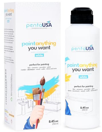 PENTAUSA All in One Paint - Waterproof Multi Surface Paint for Bathroom, Bathtub, Tile, Wet Surfaces, Sink, Kitchen Cabinet, Worktop, Wood, Furniture - Matte & 250ml (White)