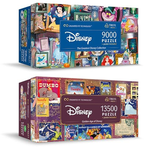 Bundle Trefl UFT Prime: Disney Collection 9000 teile + 13500 teile, Collage mit Märchenfiguren, Unterhaltung für Erwachsene und Kinder ab 12 Jahren, Mehrfarben, Extra Large