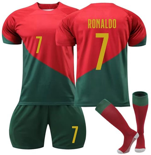 Generisch 22/23/24 Trikot Trikot für Kinder Fußball No.7 Trikot Heim Auswärtstrikot Football Fußballtrikot Kinder Shorts und Socken Fussball Set für Junge Herren Anzug (H02, 10-11 Jahre)