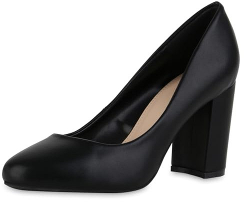 VAN HILL Damen Klassische Pumps Blockabsatz Basic Klassisch Schuhe 216208 Schwarz 40