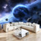 Fototapete 3D Effekt Wallpaper Weltraum Sterne Planeten Vlies Wanddeko Wandbild Tapete Blau Schwarz 3D Panorama Poster Schlafzimmer Wohnzimmer Kinderzimmer Wandbild 350 x 256 cm