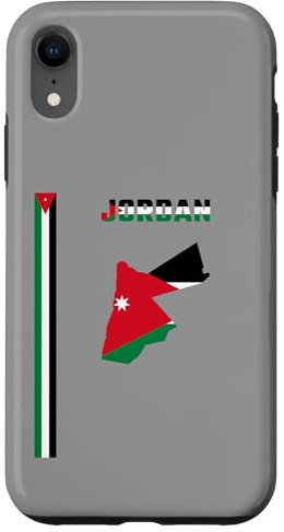 Hülle für iPhone XR Vertikale jordanische Flagge, Text Jordanien und Silhouettenkarte
