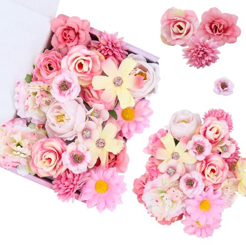 BELLALICHT 20 Stück Kunstblumen Strauß, Bunte Gefälschte Blumen, Gemischte Rosen Set, Geeignet für Corsage, Kopfschmuck Zubehör, Hochzeit, Party, Langlebige Dekoration für Ihr Zuhause (Pink)