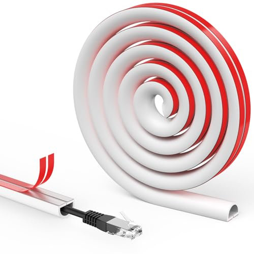 Flintronic 1m Auto-adhésif Cache-câble, Cache Câble Sol, Goulotte Passe Cable Sol, Cachez et Protégez Les Câbles Facilement, Goulotte Décorative pour Bureau Maiso - 15mm(Largeur) x10mm(Hauteur)-Blanc