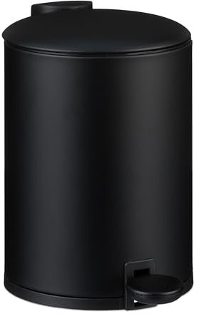 Relaxdays Mülleimer Bad, 3 l, Kosmetikeimer mit Soft-Close, matte Optik, entnehmbarer Inneneimer, Treteimer, schwarz
