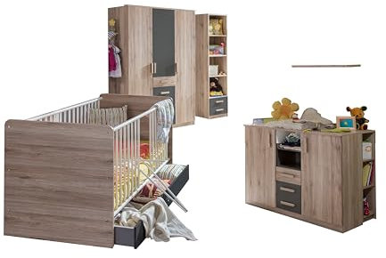 Babyzimmer Cariba in Eiche San Remo & Graphit oder Eiche San Remo & Weiß – Komplett-Kinderzimmer Made in Germany - Verschiedene Set Varianten wählbar (8 teilig in Eiche San Remo und Graphit)