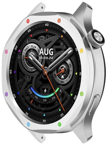 Yikamosi Rostfreier Stahl Lünetten ring Kompatibel mit Xiaomi Watch S4/Watch S3,Bezel Ring Adhesive Cover Anti-Kratz- und Kollisionsschutz für Mi Watch S4 Accessory,Silber Regenbogen
