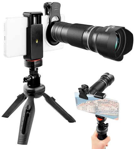Camnoon Lentille de téléphone Portable Kit Objectif Zoom 40X + trépied + Clip Objectif +Support téléphone, kit de lentilles de téléphone pour Smartphone iOS et Android, Lune, Sports, Jeux (Set 2)