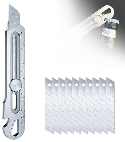 Profi Cuttermesser Set, 2025 Neu Edelstahl Universalmesser mit Extra 10 Pcs 18mm Abbrechklinge, Multifunktionales Mehrzweck Robuste Teppichmesser Druckguss Cutter Messer (1 Stück)