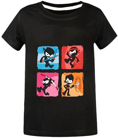 TONGQUD Boys' Ninja Kidz Cotton T-Shirt Kids 100% Soft Crewneck Short Sleeve Top Tee Cool Game Fans Tshirt (UK, Age, 9 Years, 10 Years, Regular, Black)