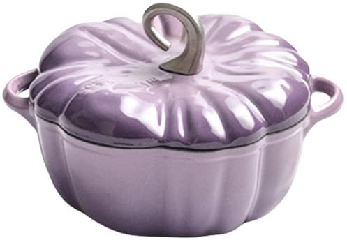 Pumpkin Casserole Dish Cast Iron with Lid – Non-Stick Dutch Oven for Stew, Soup, Bread Baking – Oven Proof Enamelled Cooking Pot for Induction & Gas Stovetop,1.85L,Purple