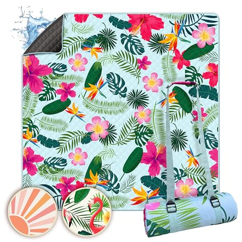 Bobby Beach Picknickdecke wasserabweisend | Stranddecke sandfrei Strandmatte gepolstert | Strandtuch XXL Camping Zubehör Picknickdecke 200x200 (Tropical, 200 x 200 cm, gerollt)
