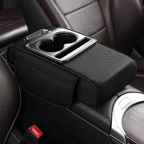 OTCPP Auto Armlehnen Auflage für BMW 1 Series F20 F21 F40 F52 116i M135i,Auto Mittelkonsole Armlehne Kissen,Center Console Lederpolster Schutz mit Getränkehalter Aufbewahrungstasche,D Black