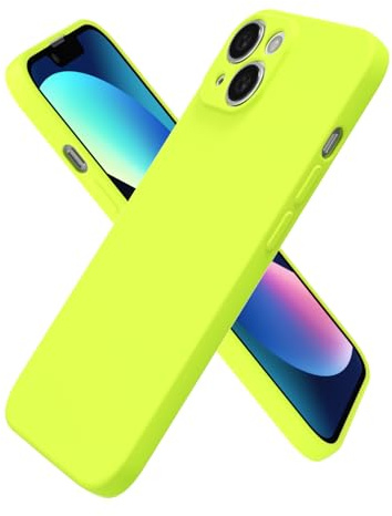 oakxco for iPhone 13 Case Silicone, Ultra Slim Thin Phone Case for Women Girls, Plain Solid Color Minimalist Aesthetic Cute Girly Design, Soft Rubber Gel TPU with Camera Cover Protection, Neon Green