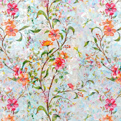 shinfly Fensterfolie Blickdicht Selbsthaftend | Sichtschutzfolie Fenster | Fensterfolie Bunt Statisch Haftend 90 x 200 cm | Stained Glass Window Film Anti-UV Für Büro Wohnzimmer Schlafzimmer Küche
