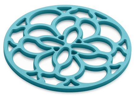 Zeal Silicone Trivet Mat for Hot Pots and Pans – Heat-Resistant, Non-Slip Kitchen Worktop Protector, Round Heritage Design, 18cm (Aqua Blue)
