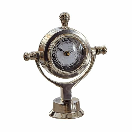 Loberon Uhr Iskora, Silber | Nostalgischer Look - Massiver Standfuß - Schwenkbar - Wohnaccessoires - Zeitmesser - Aluminium - Glas