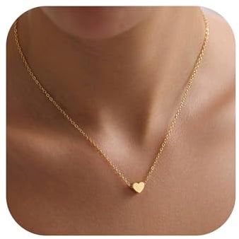 Turandoss Halskette Damen Gold, Klein Kette Herz Gold Damen Mädchen | Exquisit Herzkette Damen Goldkette Halskette mit Herz Anhänger Herz Kette Gold Schmuck Geschenk für Frauen Freundin Mädchen