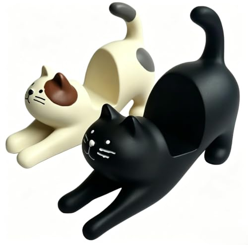 2 PCS Cute Cat Phone Stand, Decorative Smartphone Support for Home Office | cute cat phone stand – stretching kitten design for desk organizer. Decorative smartphone holder for home & office use.