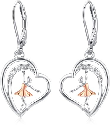 REDSUN Ballerina Herz Ohrringe S925 Sterling Silber Roségold Herz Ballett Anhänger Tropfen Ohrringe Tanz Schmuck für Damen Ballerina Tänzerin Mädchen Freundin Mutter Geburtstag Geschenke