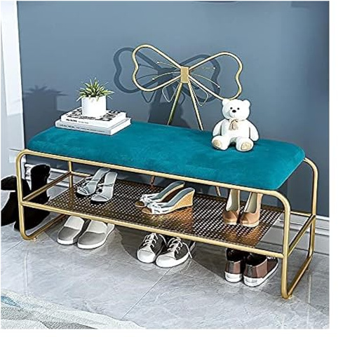 LFONDIGE Schuhbank mit Aufbewahrungsmöglichkeit für Flur und Eingangsbereich, Schuhhocker aus Samt mit Metallgitter, Schuhregalbank mit Aufbewahrungsmöglichkeit für Schlafzimmer und Eingangsbereich (
