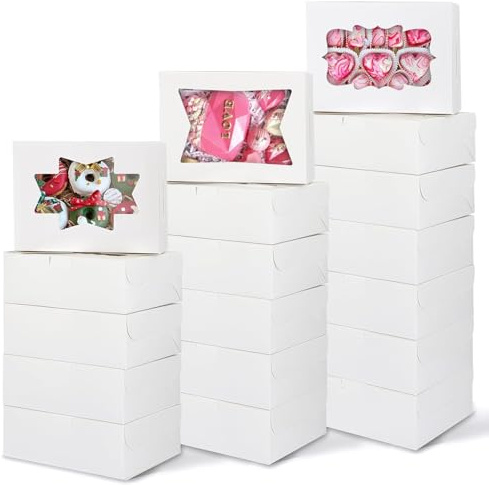 24 Pezzi Scatole Per Torte Con Finestra, Bianco Scatole per Cupcake | 20.3x15.5x6.3cm Scatole Per Dolci, Biscotti, Scatola per Muffin con Finestra Trasparente per Compleanni, Feste
